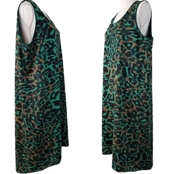 CHICO'S Green Black & Orange Sleeveless Animal Print Dress Women's 3 (16-18) - Picture 2 of 8